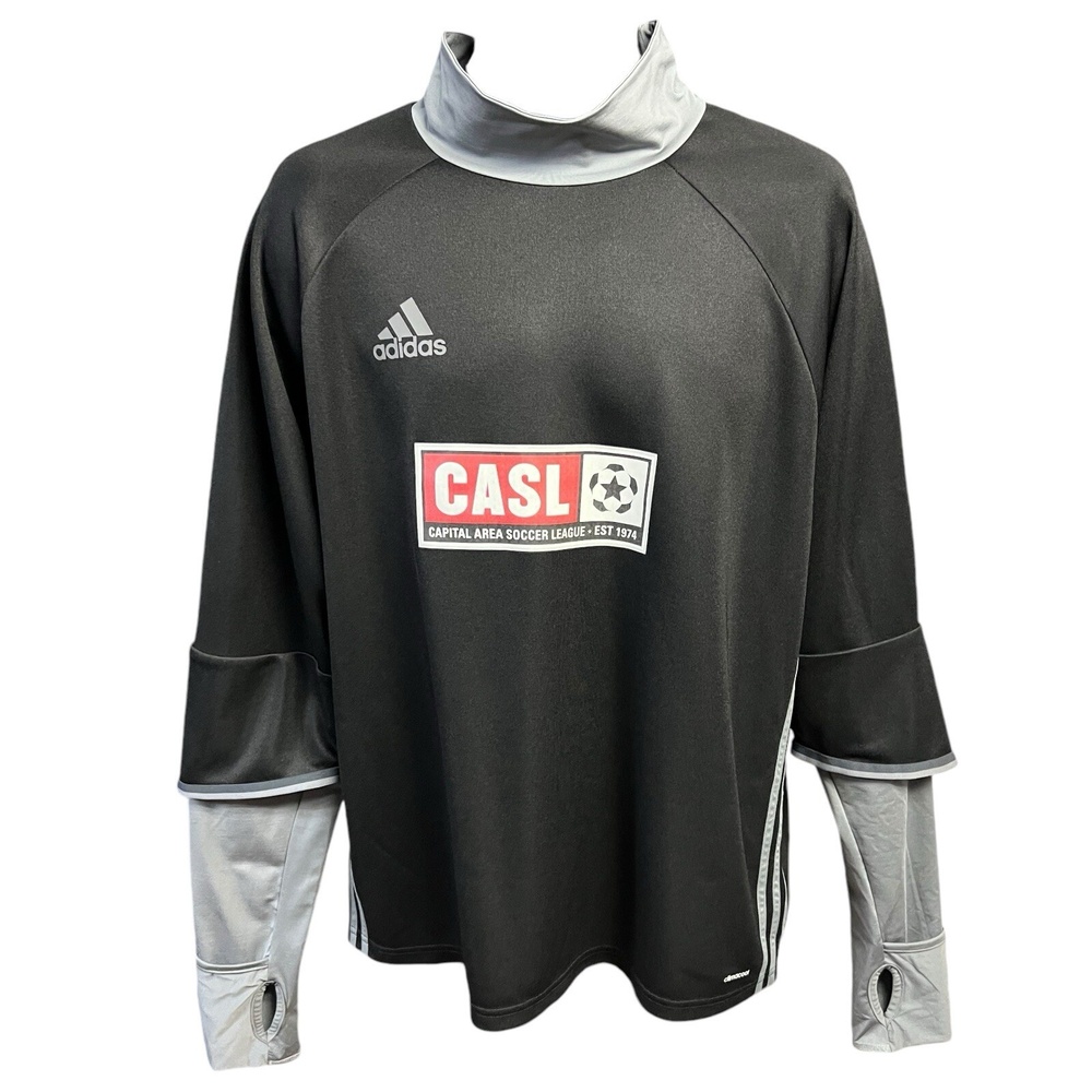 Adidas Jersey Top Black CASL Thumbholes Collar Climacool Soccer Athletic 2016
